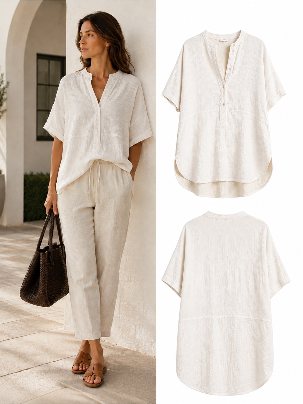 Wilfred Aritzia Organic Cotton Gauze Oversized Popover Tunic Blouse Ivory Medium